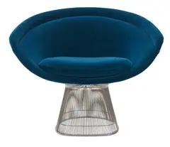 ARMCHAIR FOR KNOLL by Warren Platner, Welding curved steel rods to circular and semi-circular frames, simultaneously serving as structure and ornament. Velvet, sold Apr 2022