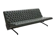 MOLLINO D70 CANAPÉ LOUNGE FOR TECNO by Osvaldo Borsani, Two pivoting wings, black painted metal frame, polyurethane foam filling, in stunning green leather upholstery, sold Apr 2022