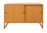 SIDEBOARD FOR KARL ANDERSSON & SONS by Borge Mogensen, Oak veneer, double sliding door with adjustable internal shelving, metal leg supports, sold Feb 2022