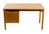 DESK FOR GETAMA by Hans J. Wegner, Two drawers, polished metal handles with brass locks. Solid oak and oak veneer (Please note there is no key), sold Oct 2021