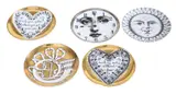 FIVE PLATES by Piero Fornasetti, Varying printed images on all porcelain plates, sold Nov 2021