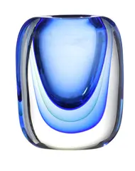 Luigi Onesto, ART GLASS VASE FOR VETRERIA OBALL, Of flattened oval form with layers of blue green and clear glass surrounding the central well, etched to base: V. Oball / Murano