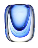 Luigi Onesto, ART GLASS VASE FOR VETRERIA OBALL, Of flattened oval form with layers of blue green and clear glass surrounding the central well, etched to base: V. Oball / Murano