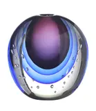 Luigi Onesto, MURANO ART GLASS VASE, The flattened oval shape with layers of blue and purple glass and clear glass bubbles, signature to base
