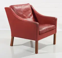 ARMCHAIR FOR FEDERICIA MOBELFABRIK by Borge Mogensen, Red leather on hard-wood frame, sold Jun 2021