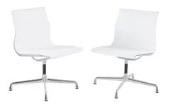 SET OF EIGHT 'EA306' CHAIRS FOR HERMAN MILLER by Charles and Ray Eames, White ribbed leather on polished steel frame on feet, sold Nov 2020