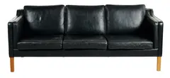 THREE SEAT SOFA by Borge Mogensen, Black leather on blonde wood feet, sold Sep 2020