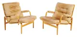 Bruno Mathsson, PAIR OF LOUNGE CHAIRS & OTTOMAN FOR DUX