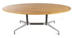TABLE BASE WITH BESPOKE TOP by Charles and Ray Eames, Oval blondewood top, on polished steel and aluminium base, sold Jul 2020