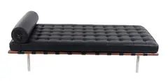 'BARCELONA DAY BED' FOR KNOLL by Mies van der Rohe, Black Leather and Fabric, hardwood frame with polished chrome steel legs, sold Nov 2019
