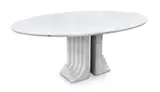 Carlo Scarpa, 'SAMO' DINING TABLE, Statuario Italian marble. Oval top on two pillars (removable top and base, marble top several dints and chips)