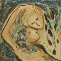 Lucy Boyd Beck, Lovers painting on glazed earthenware tile, painting on glazed earthenware tile