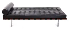 DAYBED FOR TEKNO by Ludwig Mies van der Rohe, Black leather, chrome and strapping, sold Jul 2019