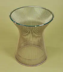 SIDE TABLE by Warren Platner, Nickel base, glass top, sold Jul 2019