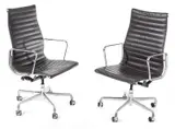 Charles and Ray Eames, PAIR OF HIGH BACK GROUP CHAIRS FOR HERMAN MILLER, Dark brown, ribbed seat, polished aluminium