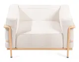 Le Corbusier, & CHARLOTTE PERRIAND 'LC3' ARMCHAIR FOR CASSINA, White fabric, pale pink powder coated metal