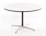 TULIP TABLE & SIX CHAIRS FOR HERMAN MILLER by Charles and Ray Eames, Fibreglass, beige covers, white laminate and polished aluminium, sold Nov 2017