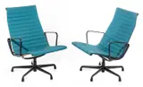Charles and Ray Eames, PAIR OF GROUP CHAIRS, Original green fabric on enameled base