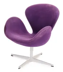 SWAN CHAIR FOR FRITZ HANSEN by Arne Jacobsen, Purple upholstery on metal base (stamped), sold Apr 2017