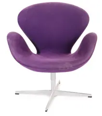 SWAN CHAIR FOR FRITZ HANSEN by Arne Jacobsen, Purple upholstery on metal base (stamped), sold Apr 2017