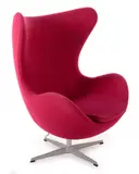 EGG CHAIR FOR FRITZ HANSEN by Arne Jacobsen, Red fabric on steel base, sold Apr 2017