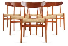 SET OF SIX ''-CH23' CHAIRS by Hans J. Wegner, Teak and rope cord, sold Apr 2016