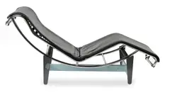 CHAISE FOR CASSINA by Le Corbusier, Black leather with metal frame, sold Apr 2016