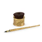 Tiffany Studios, PINE NEEDLE PEN, WIPER & HOLDER, gilt bronze and glass