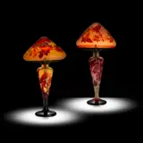 Galle, TWO CAMEO GLASS TABLE LAMPS, overlaid and acid-etched glass