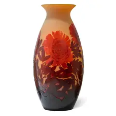 Galle, PEONY CAMEO GLASS VASE, overlaid glass acid-etched