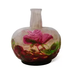 Daum, ROSE CAMEO GLASS VASE, mottled glass