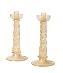 Archimede Seguso, PAIR OF MURANO CANDLESTICKS, glass with twisted stems with gold flecks