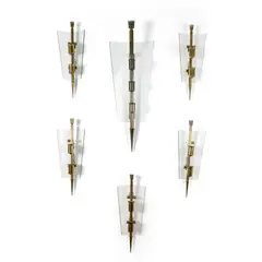Pietro Chiesa, SET OF FIVE WALL LIGHTS, DESIGNED c.1938, 1938, brass and bent glass