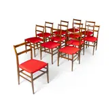 Gio Ponti, SET OF 12 'LEGGERA' CHAIRS, DESIGNED 1951, 1951, wood and crimson silk upholstery