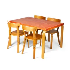 DINING TABLE AND FOUR 'MODEL 69' CHAIRS, c.1940s by Alvar Aalto, birch, sold May 2026