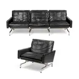 SOFA AND CHAIR, DESIGNED 1958 by Poul Kjaerholm, 1958, steel and leather, offered May 2026