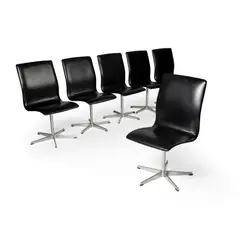 Arne Jacobsen, SET OF SIX 'OXFORD' CHAIRS, DESIGNED 1965, 1965, leather and aluminium