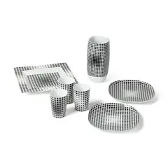 VASE, 3 BEAKERS, 2 MEDIUM PLATES AND A LARGE PLATE by Victor Vasarely, porcelain, sold May 2026