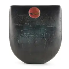 Peter Hayes, BOW FORM WITH DISC, 1992, 1992, raku and copper