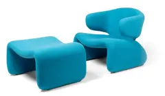 Olivier Mourgue, 'DJINN' LOUNGE CHAIR AND OTTTOMAN, DESIGNED 1965, 1965, steel frame padded in foam and upholstered in turquoise Kvadrat fabric