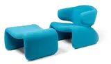 Olivier Mourgue, 'DJINN' LOUNGE CHAIR AND OTTTOMAN, DESIGNED 1965, 1965, steel frame padded in foam and upholstered in turquoise Kvadrat fabric