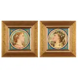 Lucien Besche, PAIR OF FRAMED 8-INCH PORTRAIT TILES, CIRCA 1880, 1880