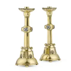 Edward Spencer, PAIR OF ALTAR CANDLESTICKS, CIRCA 1920, 1920, brass