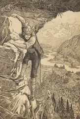 Louis Rhead, 'HELD ON TIL HIS FOOT TOUCHED THE LADDER', ILLUSTRATION FROM 'THE ICE MAIDEN' CHAPTER VII