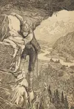 Louis Rhead, 'HELD ON TIL HIS FOOT TOUCHED THE LADDER', ILLUSTRATION FROM 'THE ICE MAIDEN' CHAPTER VII