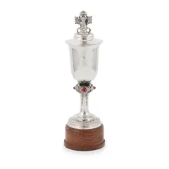 Omar Ramsden, ARTS & CRAFTS CUP & COVER, 1930, 1930, silver with carnelian cabochons