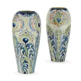 William Moorcroft, NEAR PAIR OF 'PEACOCK' FLORIAN WARE VASES, CIRCA 1900, 1900, glazed earthenware