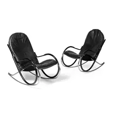 Paul Tuttle, PAIR OF 'NONNA' ROCKING CHAIRS, DESIGNED 1972, 1972, steel and leather
