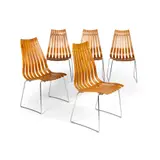 Hans Brattrud, SET OF FIVE 'SCANDIA' DINING CHAIRS, DESIGNED 1957, 1957, teak and steel
