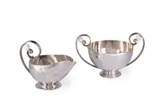 Johan Rohde, SUGAR BOWL AND CREAM JUG, each stamped manufacturer's mark and model number and the sugar bowl stamped DENMARK / STERLING